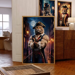 Retrato de gato, retrato de mascota, pintura de animal real, estética de dinero antiguo, arte de pared retro, regalo para amantes de los gatos, arte de pared de los años 70, póster de moda, psicodélico