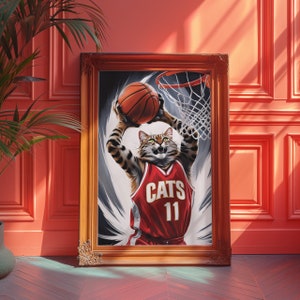 Basketball Art, Cat Portrait, Pet Portrait, Poster Gifts, Digital Product, Printable Poster, Digital Download, Digital Print, Wall Art