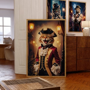 Retrato de gato, retrato de mascota, pintura de animal real, estética de dinero antiguo, arte de pared retro, regalo para amantes de los gatos, arte de pared de los años 70, póster de moda, psicodélico