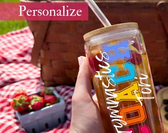Custom Gymnastics Coach Gift Tumbler 16oz Personalized Gymnastics Gift Glass Sipper Iced Coffee Mug Gift Holiday Gift for Coach with Name
