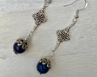 Celtic Cross Lapis Lazuli Earrings September Birthstone