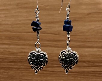 Lapis Lazuli Celtic Heart Earrings, Choose Your own Gemstone