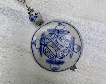 Blue and White Porcelain Lotus Flower Necklace
