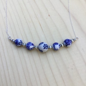 Blue Delft Necklace, Silver Tulip Necklace