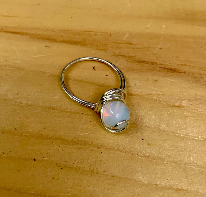 Iridescent Ring Copper Ring Opalite Ring September Birthstone Silver Ring