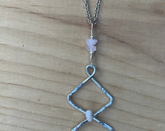 Hand Hammered Aluminum Rune Necklace, Rose Quartz, Choose Gemstone
