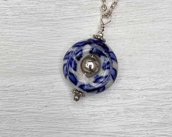 Delft Blue Willow Dainty Wreath Necklace Something Blue