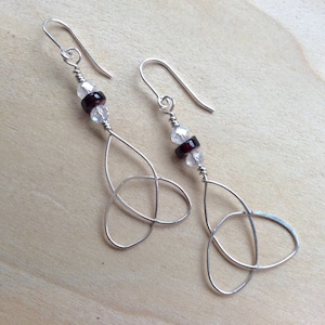 Triquetra Earrings, Trinity Knot Earrings, Triskele Earrings, Triskelion Earrings, Garnet Earrings, Celtic Knot Earrings, January Birthstone
