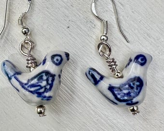 Delft Ceranic Bird Dangle Earrings