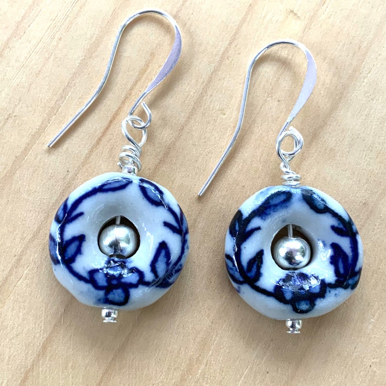 Delft Blue and White Flower Earrings image 2