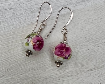 Rose Ceramic Earrings, June Birthflower