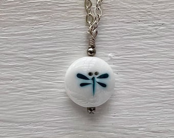 Dainty Ceramic Dragon Fly Necklace