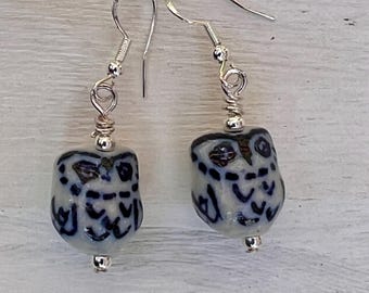 Delft Blue Willow Owl Earrings