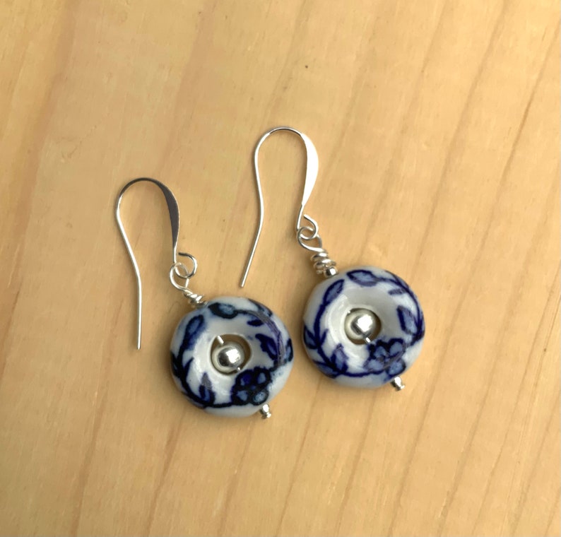Delft Blue and White Flower Earrings image 5