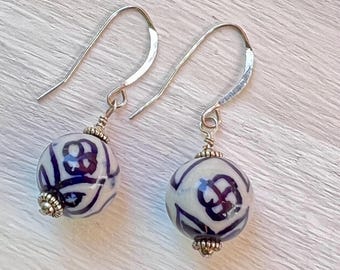 Delft Flower Blue Willow Earrings