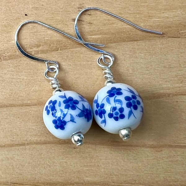 Delft Blue Willow Flower Earrings