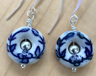 Delft Blue and White Flower Earrings