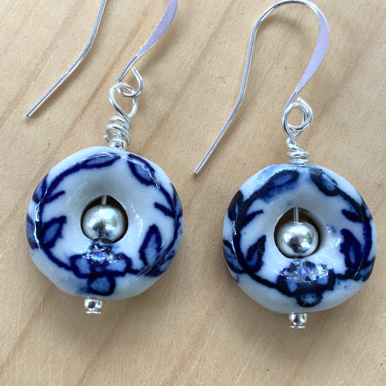 Delft Blue and White Flower Earrings image 1