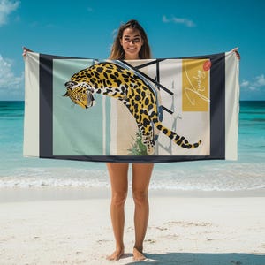 Leopard Custom Beach Towel, Personalized Name Beach Towel, Friends Beach Towel, Matching Family Pool Towel, Beach Bachelorette Party Gift