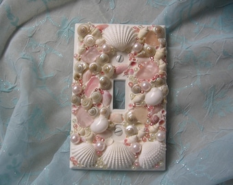 Seaglass and Seashell Light Switch Plate Cover - Single switchplate Pink / White / Pearl