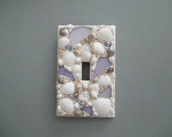 Seashell and Seaglass Single Light Switch Plate Cover - Soft Lavender and White