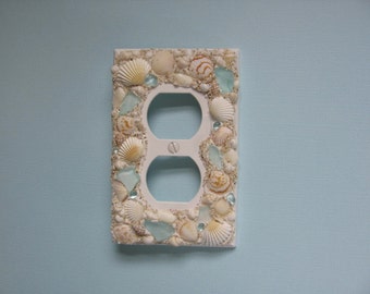 Original Seashell and Seaglass Outlet Plate - White Tan Soft Aqua