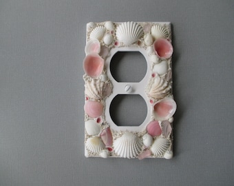 Seashell and Sea glass Single Outlet Plate - Pink and White