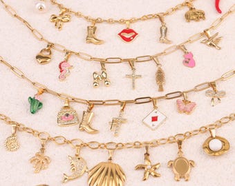 Bauen Sie Ihre eigene benutzerdefinierte Charm Halskette für Frauen, wählen Sie Ihre Charms, Vintage klobige Halskette, Multi Charm Halskette, personalisierter Geschenkschmuck