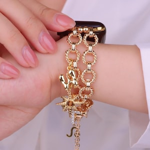 Custom Charm Apple Watch Band: Gold Stainless Steel, Adjustable