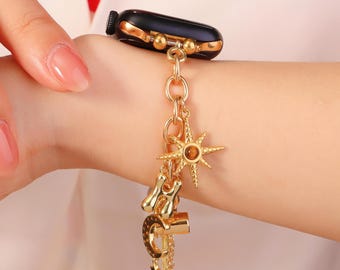 Correa dorada para Apple Watch con charms: pulsera ajustable de acero inoxidable