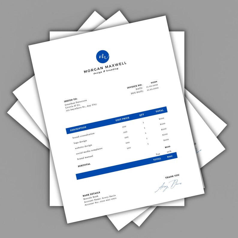 Blue Invoice Template | Editable Invoice Template | Small Business ...