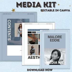 Blue Media Kit Book Template | 11 Pages Influencer media kit | Influencer media kit | Media Kit Canva Template | Editable in Canva