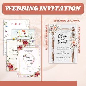 Flower Wedding invitation Card Template | Pink wedding invite | Floral Wedding card | Canva templates | Wedding card