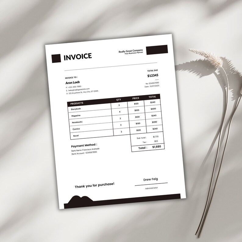 Book-keeping Invoice Template | Editable Invoice Template | Small ...