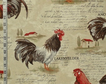 Rooster toile fabric country chicken French chicken interior home decorating material 1 yard