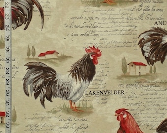 Rooster toile fabric country chicken French chicken interior home decorating material 1 yard