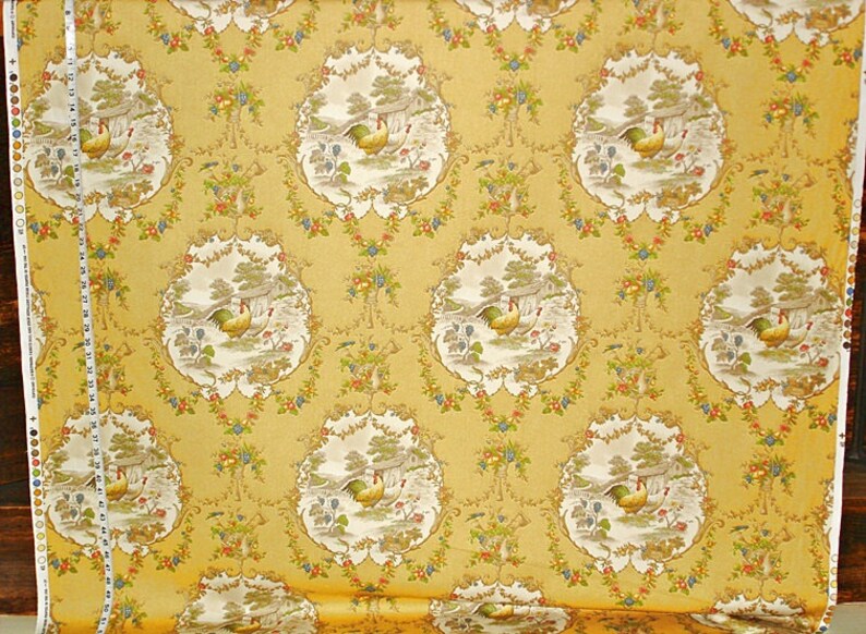 Yellow rooster fabric French country chicken toile interior home decorating material cotton traditional decor 1 yard image 2