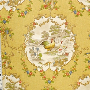 Yellow rooster fabric French country chicken toile interior home decorating material cotton  1 yard