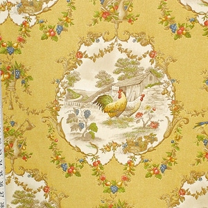 Yellow rooster fabric French country chicken toile interior home decorating material cotton traditional decor 1 yard image 1