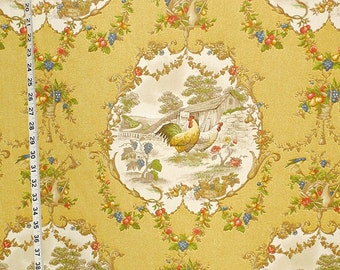 Yellow rooster fabric French country chicken toile interior home decorating material cotton  traditional decor 1 yard