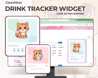 HydroWoof Notion Water Tracker Widget – Kitten Hydration Dashboard (Digital)