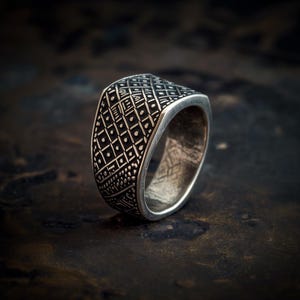 Sterling Silver Signet Ring: Geometric Oriental Design