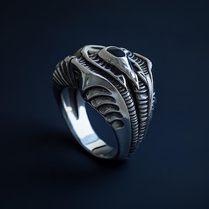 Sterling Silver Alien Ring: Gothic Xenomorph Sci-Fi Jewelry