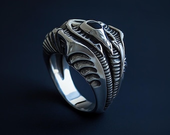 Sterling Silver Alien Ring: Gothic Xenomorph Sci-Fi Jewelry