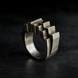 Sterling Silver Brutalist Ring: Modernist Industrial Jewelry Gift