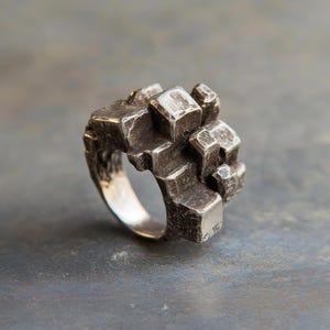 Sterling Silver Brutalist Ring: Industrial Modernist Jewelry