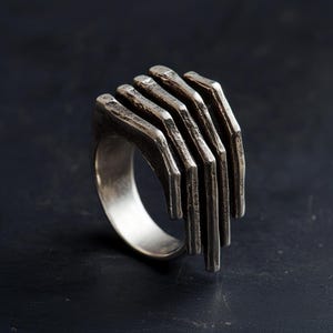 Brutalist Sterling Silver Ring: Abstract Modernist Jewelry Gift