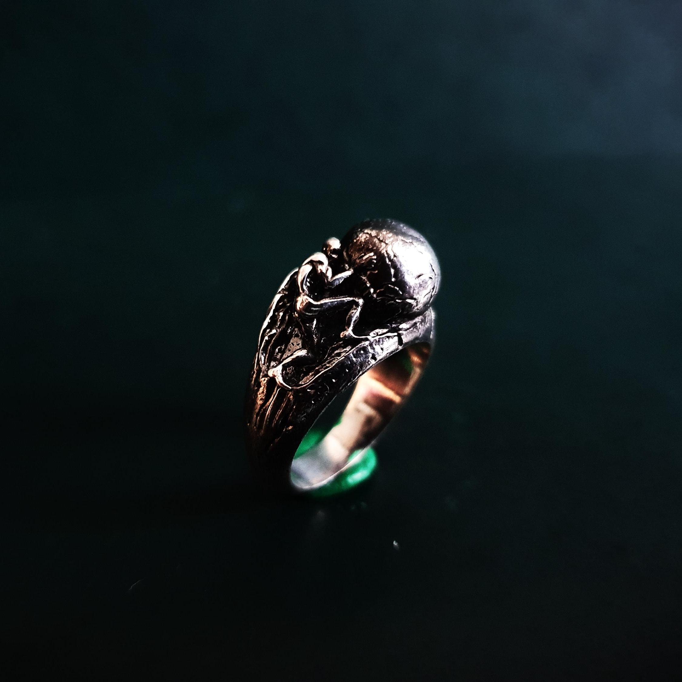Mythologie Ring für Männer - Einzigartiger Moosachat Ring - Sterling Silber Ring für Männer - Sisyphus Ring