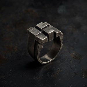 Sterling Silver Brutalist Ring: Modernist Industrial Jewelry