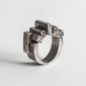 Sterling Silver Brutalist Ring: Modernist Industrial Jewelry